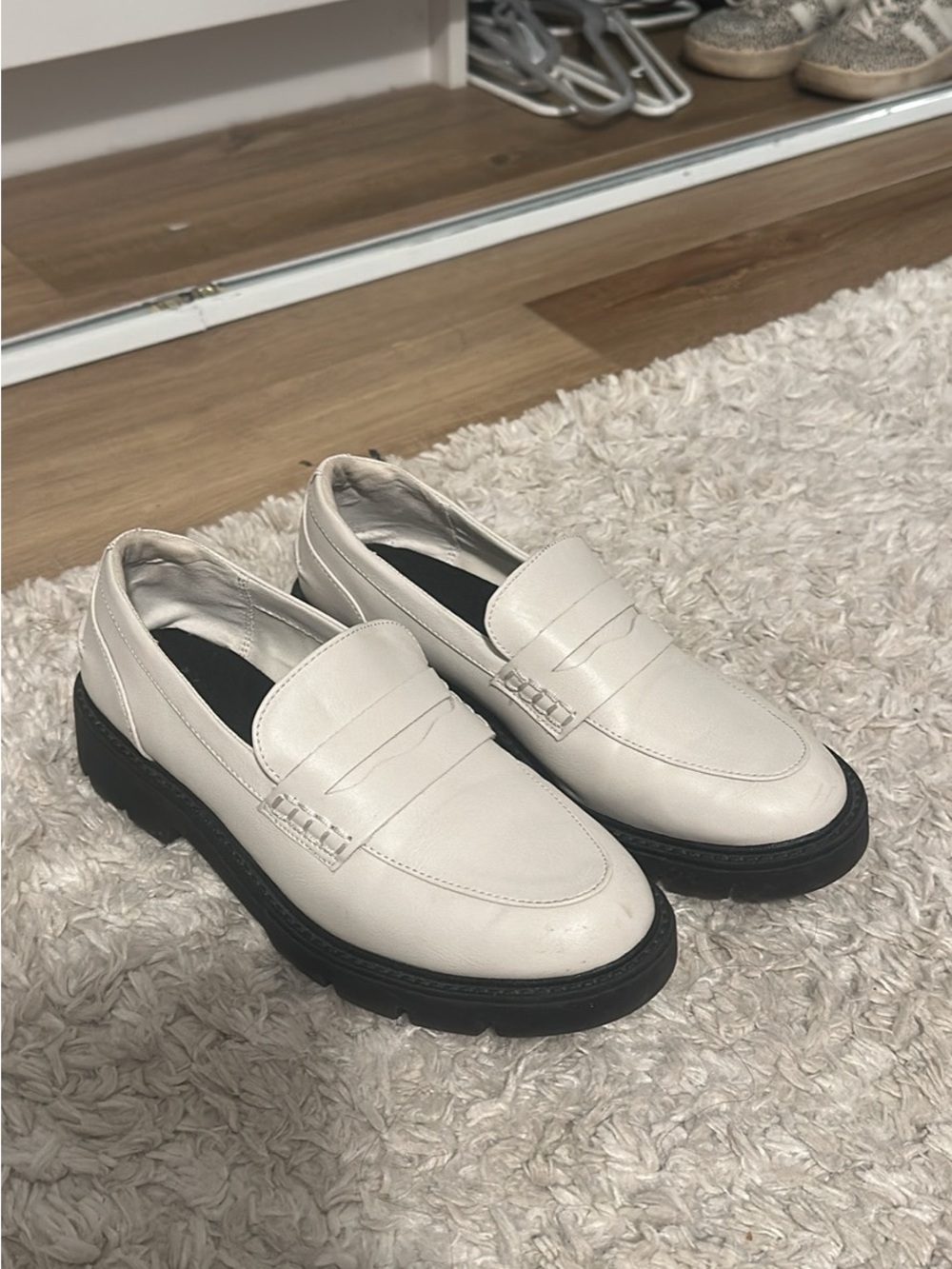 Target White Leather Penny Loafers with Black Lug Sole